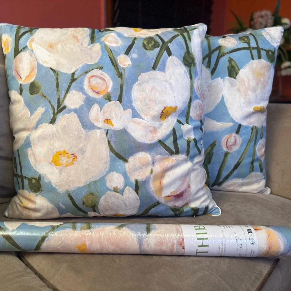 Thibaut Wanderlust Tivoli Wallpaper & Matching Designer Pillow Covers